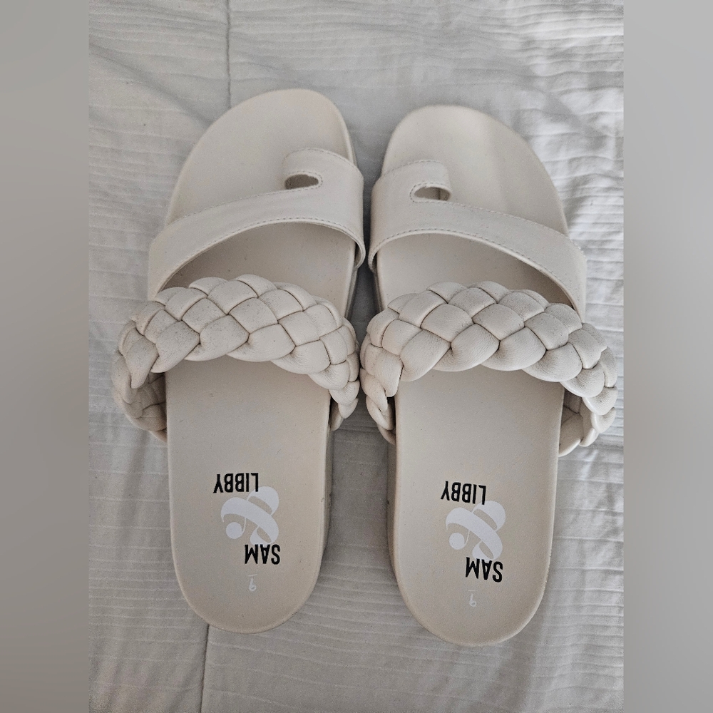 Sam & Libby Cream Braided Slide Sandals Size 9